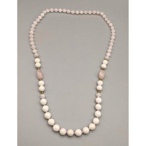 Gorgeous Knotted Rose Quartz & White Glass Beaded Single-Strand Necklace 29"